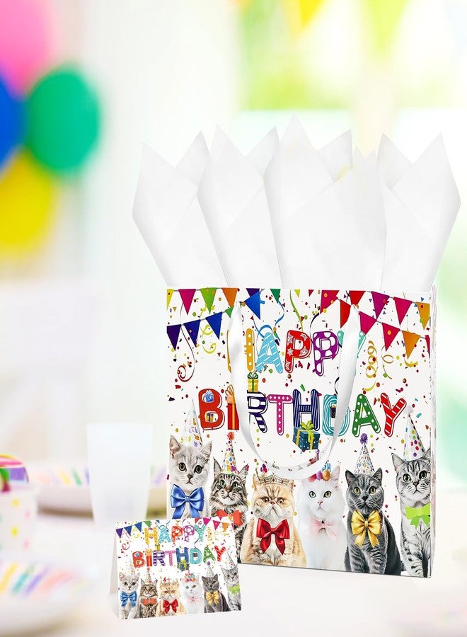 MUNILAIL 13 Inch Cat Birthday Gift Bag with Handle, Tissue Paper & Greeting Card, Large Paper Gift Bag for Boys & Girls Birthday Party, Baby Shower, Cat Theme Parties - Image 4
